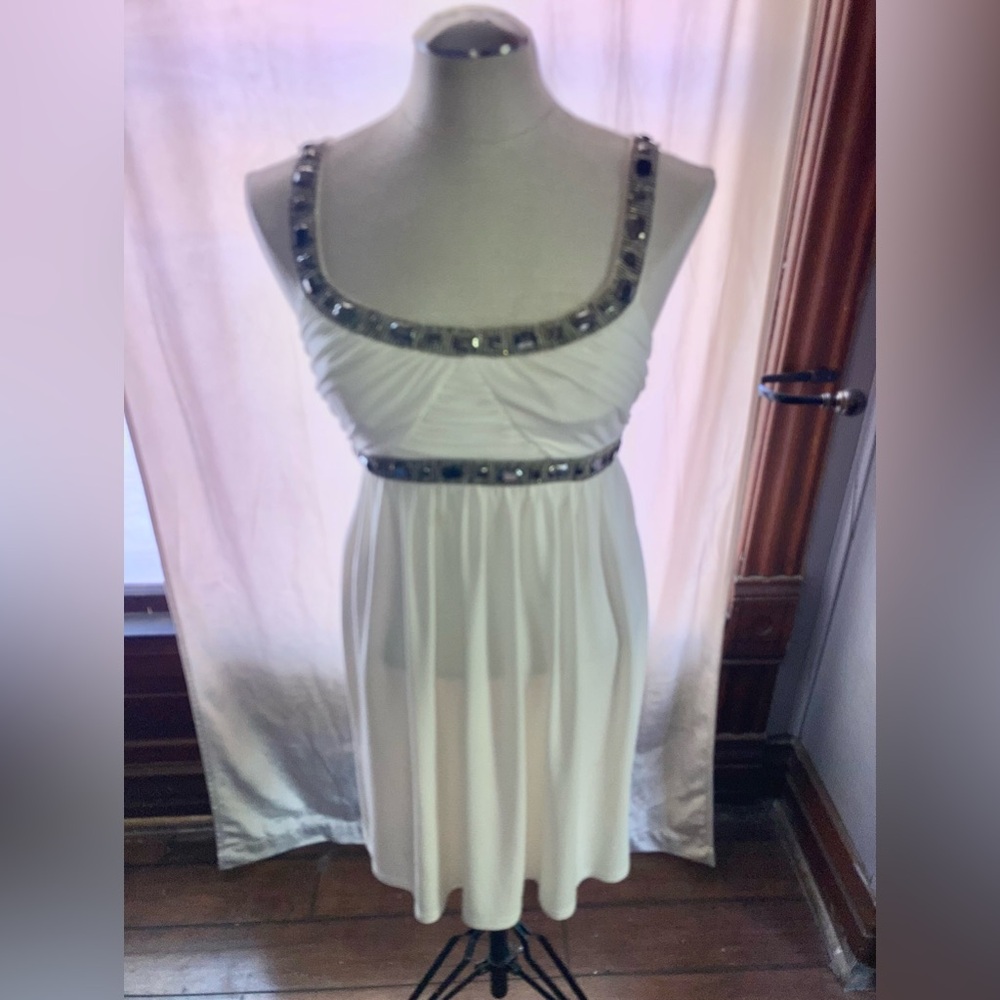 Jodi Kristopher White Dress with Silver Beaded Accents